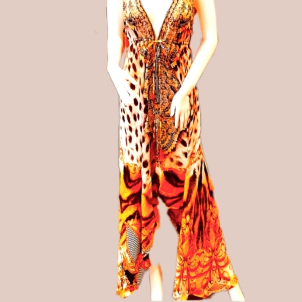 LAST ONE***MANISH VAID Jsquad- Silk Leopard Hi-Lo CRY.Emb. Dress-NWT OS